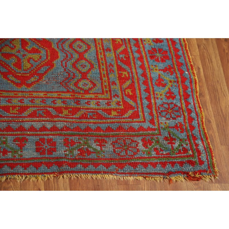 Vegetable Dye Oushak Turkish Antique Area Rug Handmade Wool Carpet - 7'3" x 9'9"