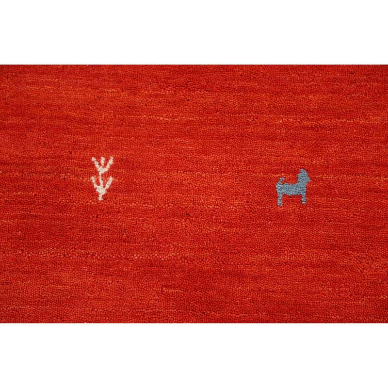 Hand Knotted Oriental 100% Wool Carpet Tribal Animal Pictorial Oranges & Rust Gabbeh Area Rug - 6' 6'' X 6' 6''