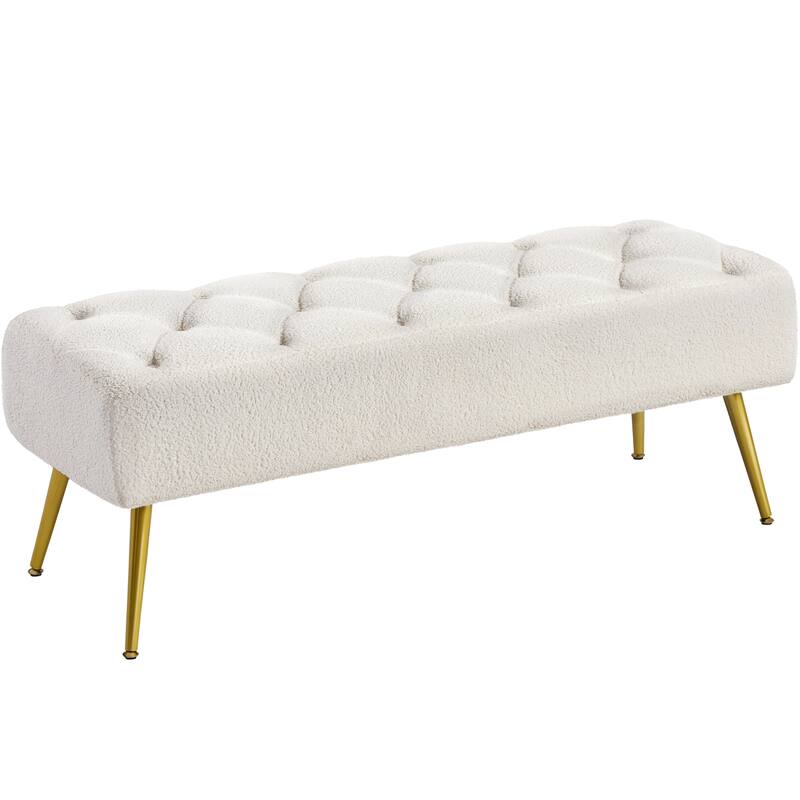 Yaheetech Upholstered Footstool Velvet Ottoman Button-Tufted Table Bench - 45"×16"×17" - Ivory