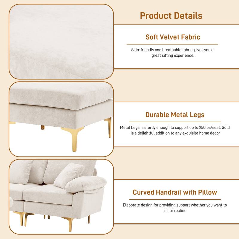 110" Upholstered Velvet U-shaped Sectional Sofa With Chaise Lounge & Ottoman