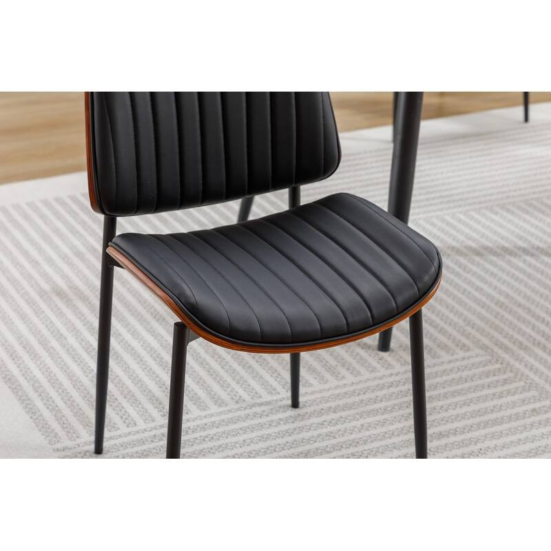 Mid-Century Modern PU Leather Dining Chairs with Metal Legs-Set of 2（2 Colors）