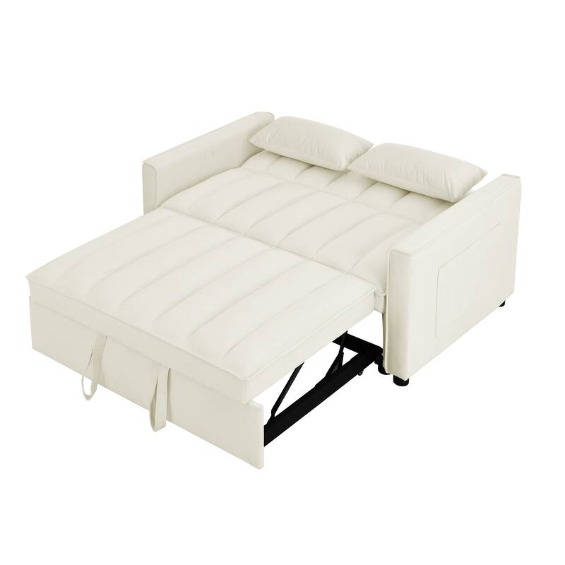 Velvet 3 in 1 Pull Out Loveseat Sofa Convertible Sleeper Love Seat Bed Adjustable Backrest Tufted Couch with 2 Pillow & Pockets