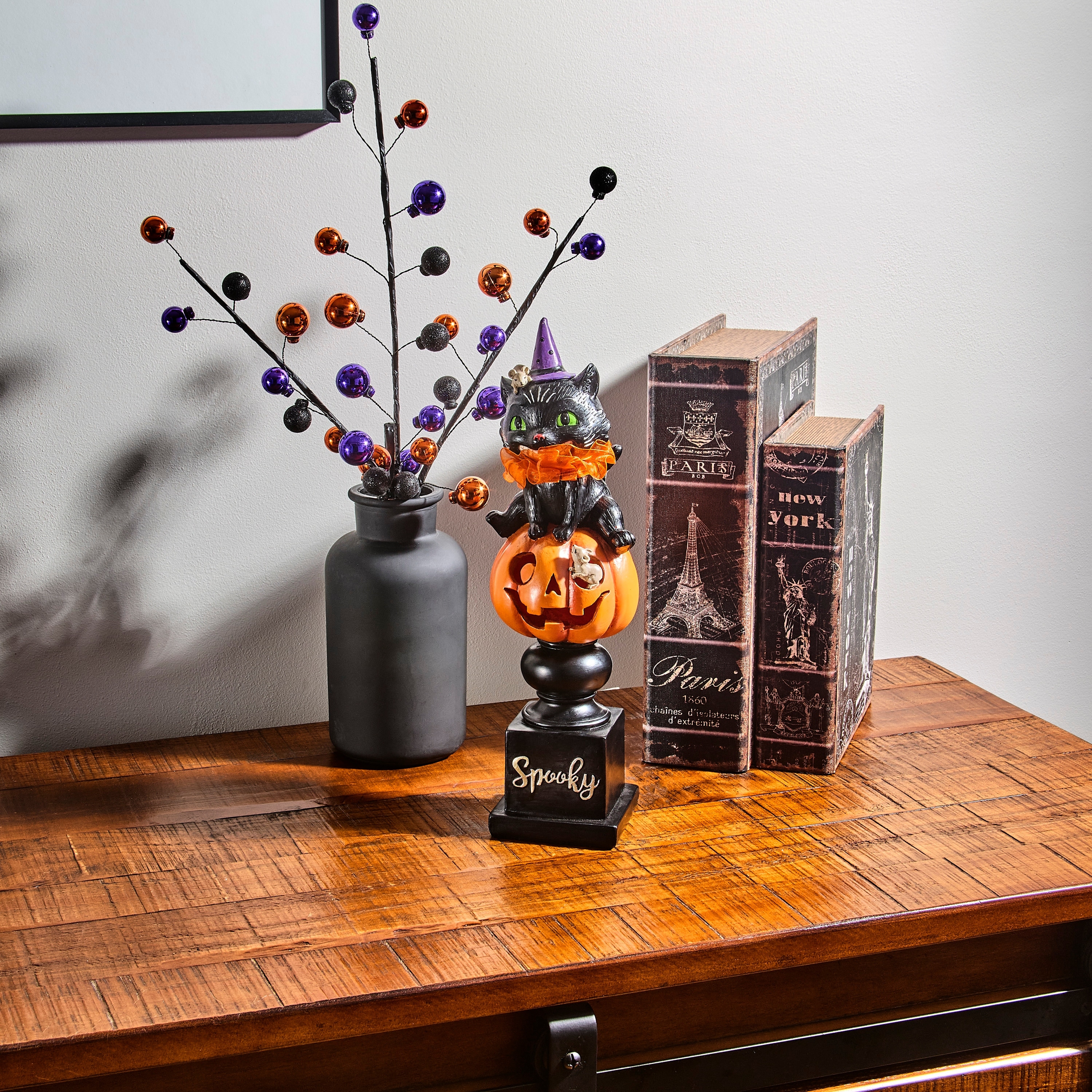14" LED Resin Cat Pumpkin Stack