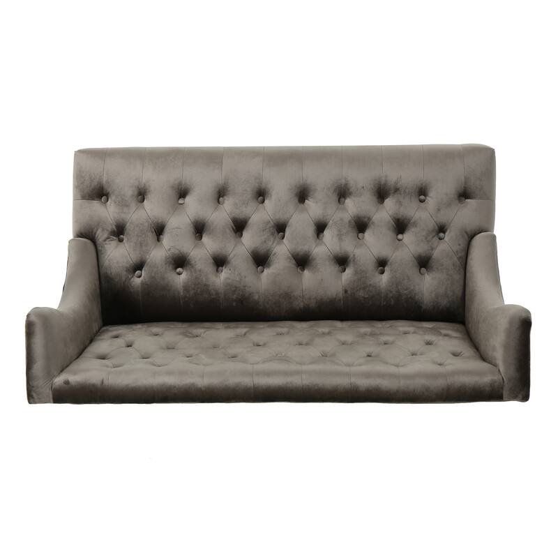 Luxury Velvet Loveseat with Button Tufted, Grey Upholstered Sofa Couch 2-Seater Settee with Wingback