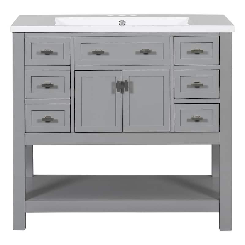 36'' Modern Bathroom Bathroom Vanity with Sink and 6 Drawers，2 Soft Closing Doors