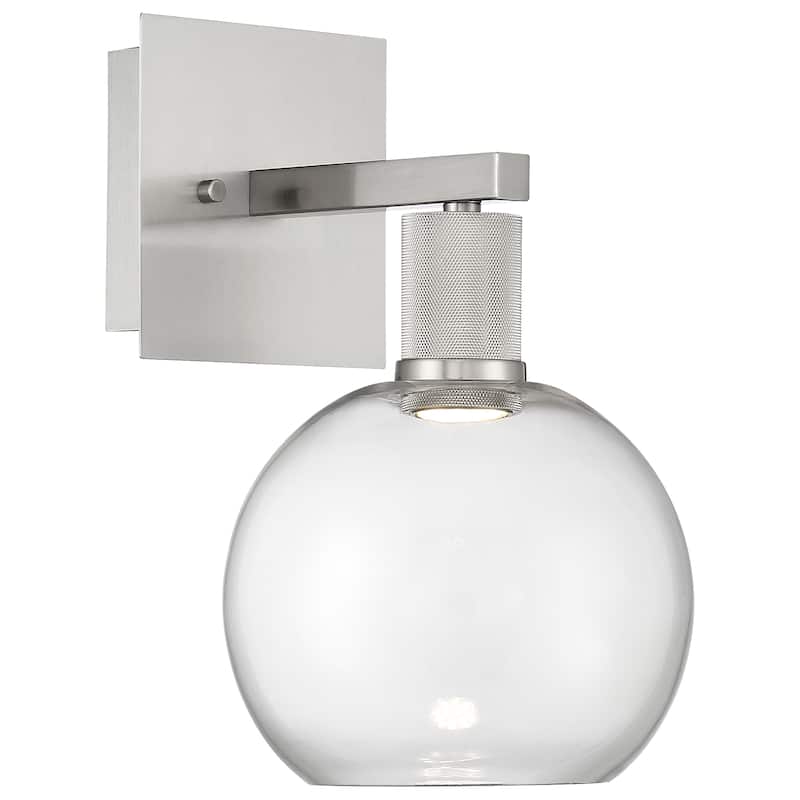 Port Nine Burgundy LED Wall Sconce - Dedicated LED - Brushed Steel/Clear Glass