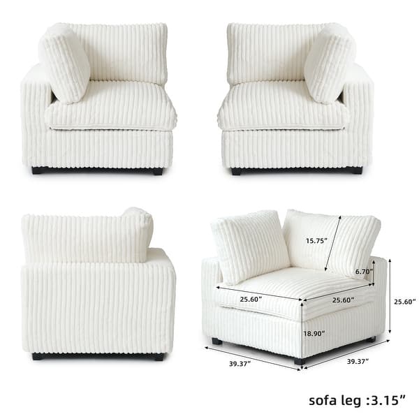dimension image slide 8 of 10, Cloud Corner Sofa Soft Plush Upholstered Modular Sectional Sofa Down Filled Living Room Couch