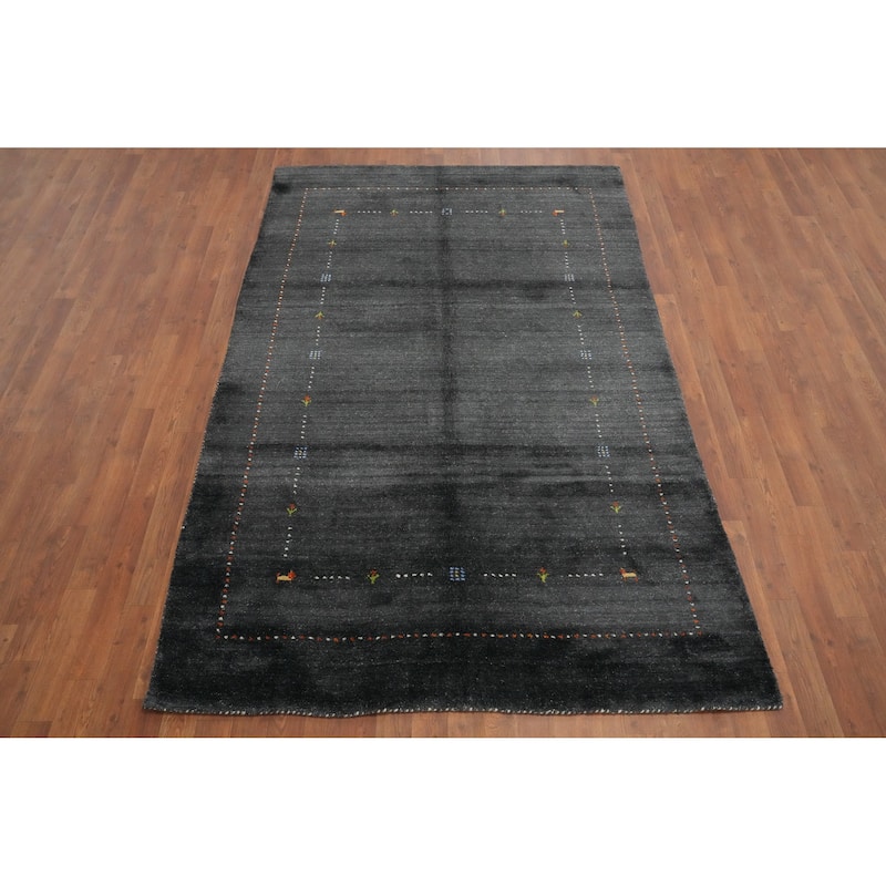Hand Knotted Oriental 100% Wool Carpet Tribal Animal Pictorial Greys & Charcoal Gabbeh Area Rug - 7' 11'' X 4' 11''
