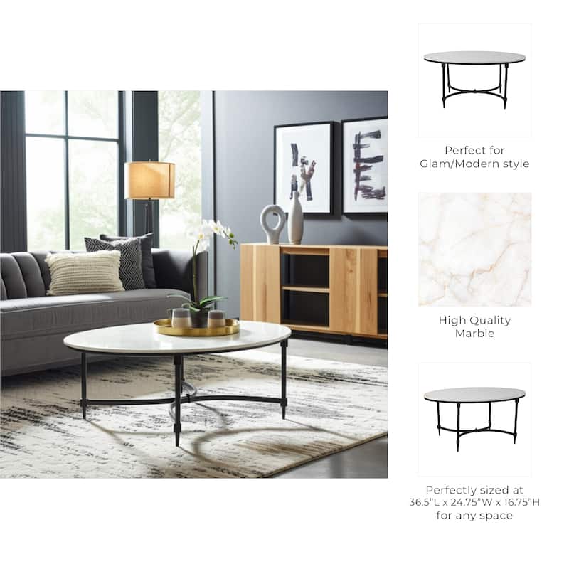 Marble Side Table Round Top Metal Base Small Spaces Home Decor