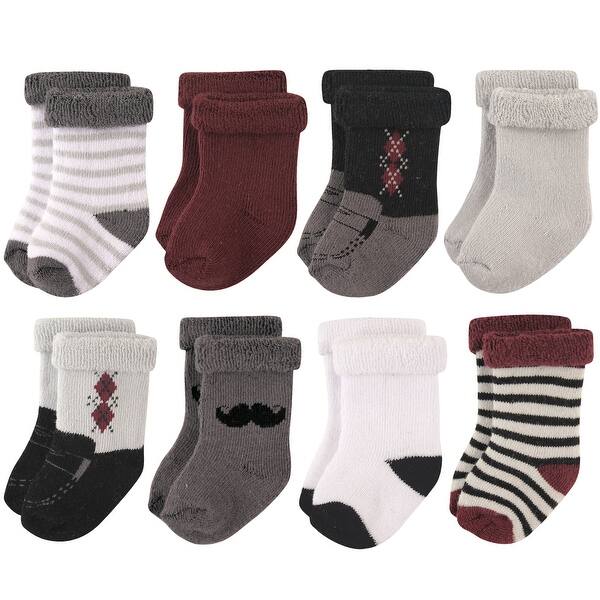 slide 1 of 1, Hudson Baby Infant Boy Cotton Rich Newborn and Terry Socks, Gentleman Burgundy 12-24 Months - Gentleman Burgundy