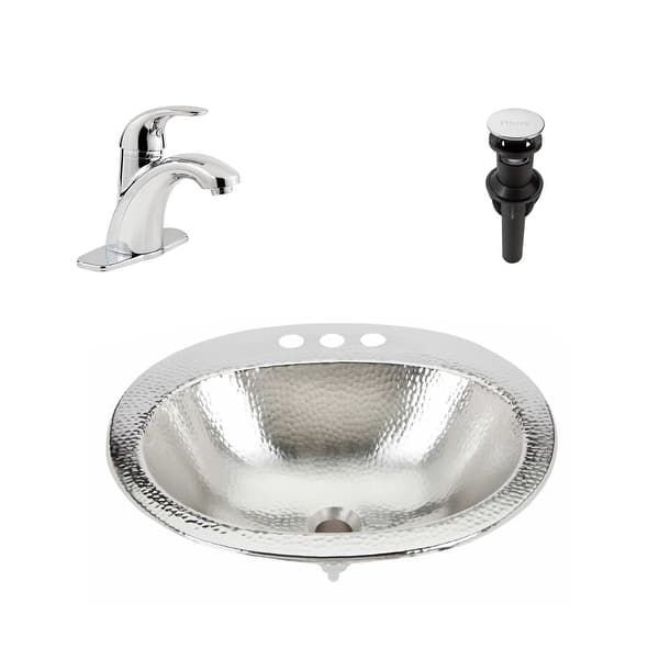 slide 2 of 9, Seville Nickel 20" Oval Drop-In Bath Sink with Parisa Faucet Kit
