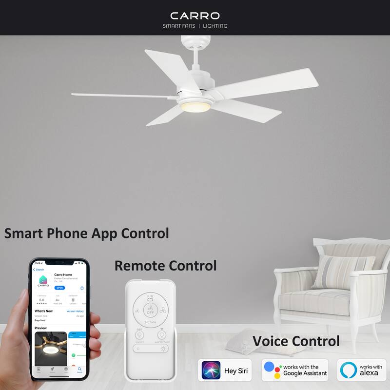 CARRO Joule 52" 5-Blade Smart Ceiling Fan Ceiling Fan with Light and Remote