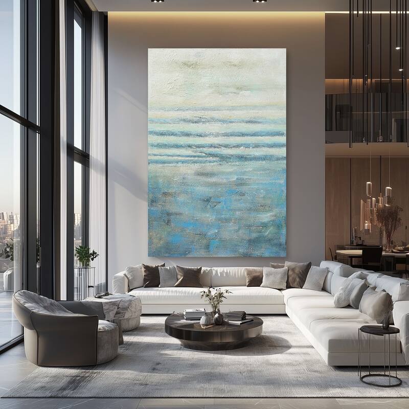 Blue Seabliss Hand Painted Abstract Vertical Canvas Wall Art 47"x31"