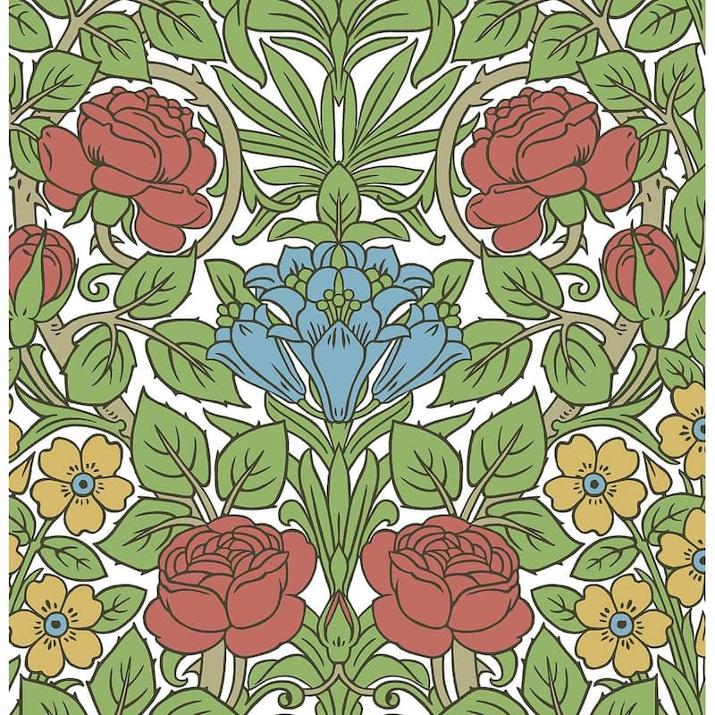 NextWall Vintage Rose Peel and Stick Wallpaper - 20.5 in. W x 18 ft. L - Pale Carmine & Blue Lake