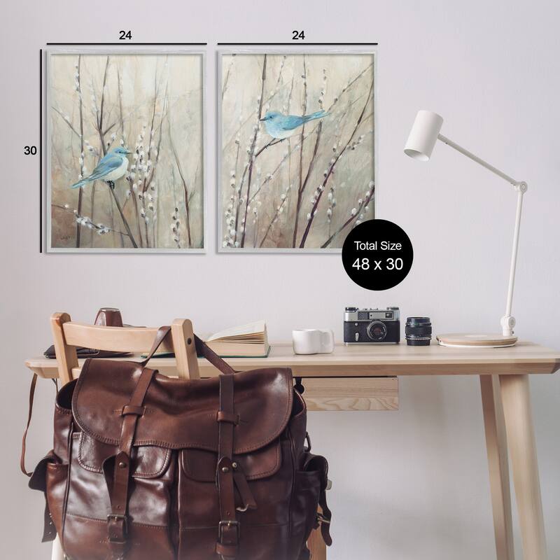 Stupell Peaceful Perched Blue Birds Animal Nature Painting, 2pc Multi Piece Framed Wall Art Set