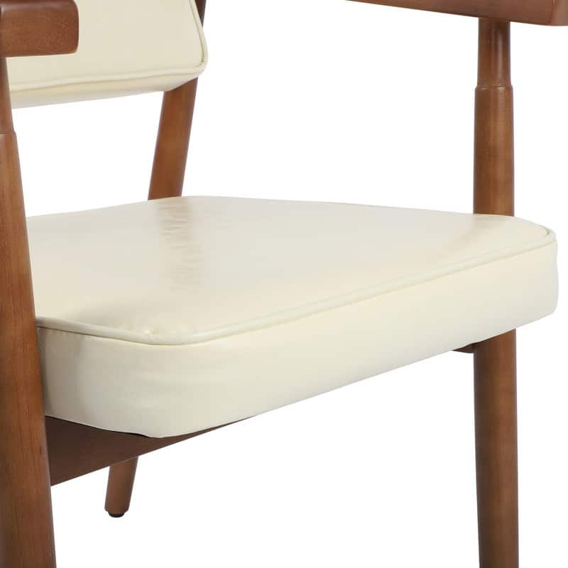 Walnut Faux Leather Upholstered Dining Chair Padded Armchair Solid Wood Open Back