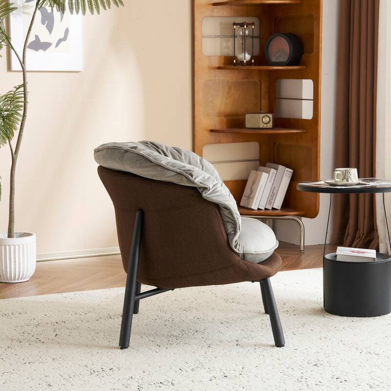 Modern Velvet Accent Chair with Wooden Frame and Black Metal Legs for Living Room or Lounge Seating - 27.4"L x 27"W x 29.1"H