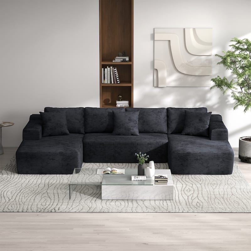 Oversized U-Shaped Sofa Modular Removable Applicable Living Room Furniture Set - Black