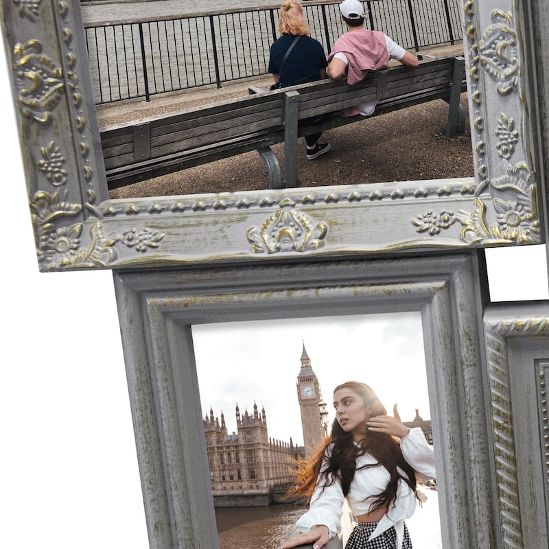 HELLO LAURA Retro 8-Opening 4"x6" Gray PVC Collage Photo Wall Frame Showcase
