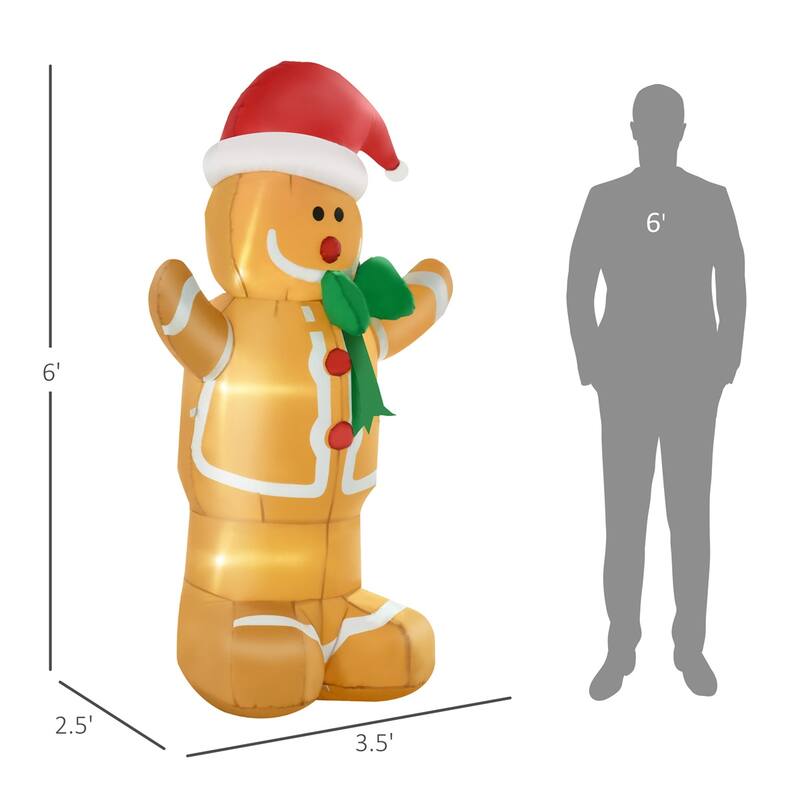 Large Yellow Gingerbread Man Inflatable with LED Lights for Holiday Indoor or Outdoor Decor