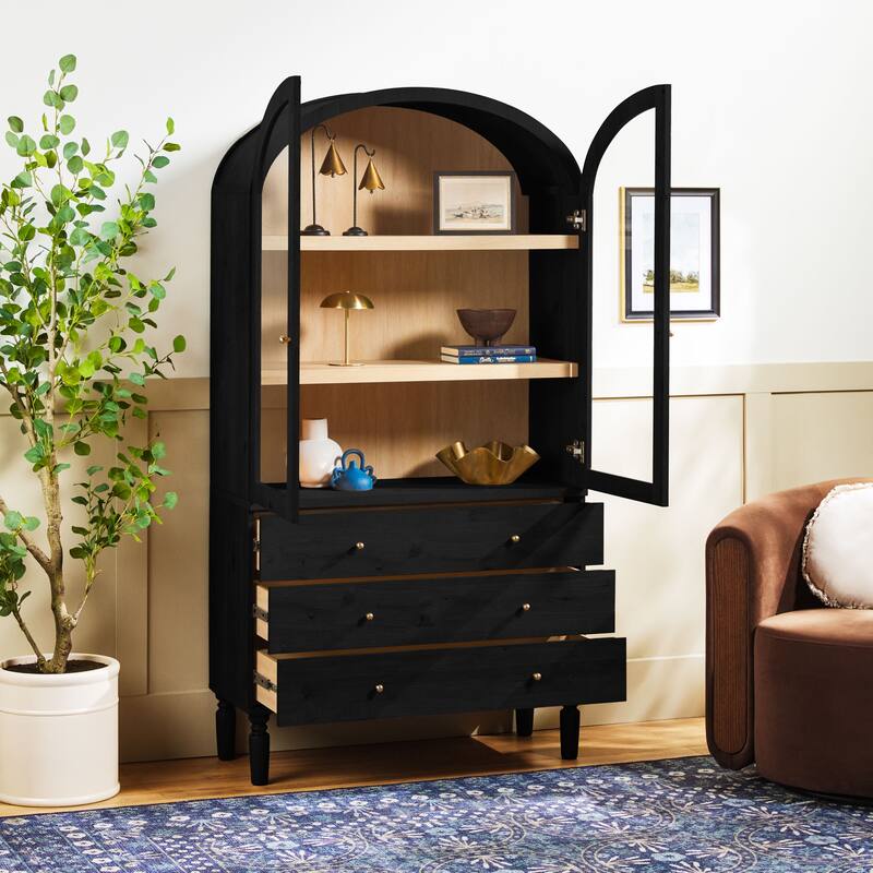 Walker Edison Modern Arched MDF Bookshelf Cabinet with Glass Doors