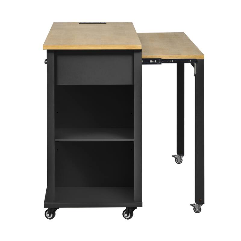 Kitchen Island with 2 Drawers and 2 Cabinet, Extendable Storage Table with Internal Storage Rack, Power Outlet for Living Room