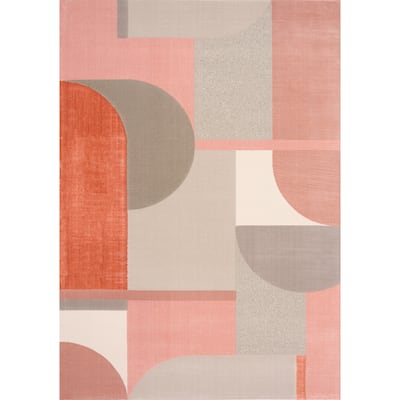 Bloom Collection - Pink/Grey/Cream Modern Art Area Rug, 5'3" x 7'7"