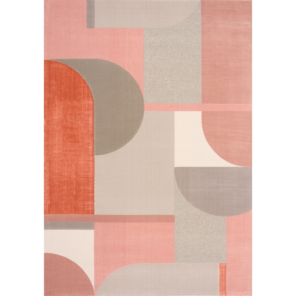 Bloom Collection - Pink/Grey/Cream Modern Art Area Rug, 5'3" x 7'7"
