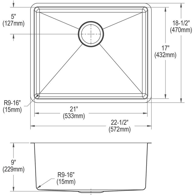 Elkay Crosstown 18 Gauge Stainless Steel 22-1/2" x 18-1/2" x 9", Single Bowl Undermount Sink Kit