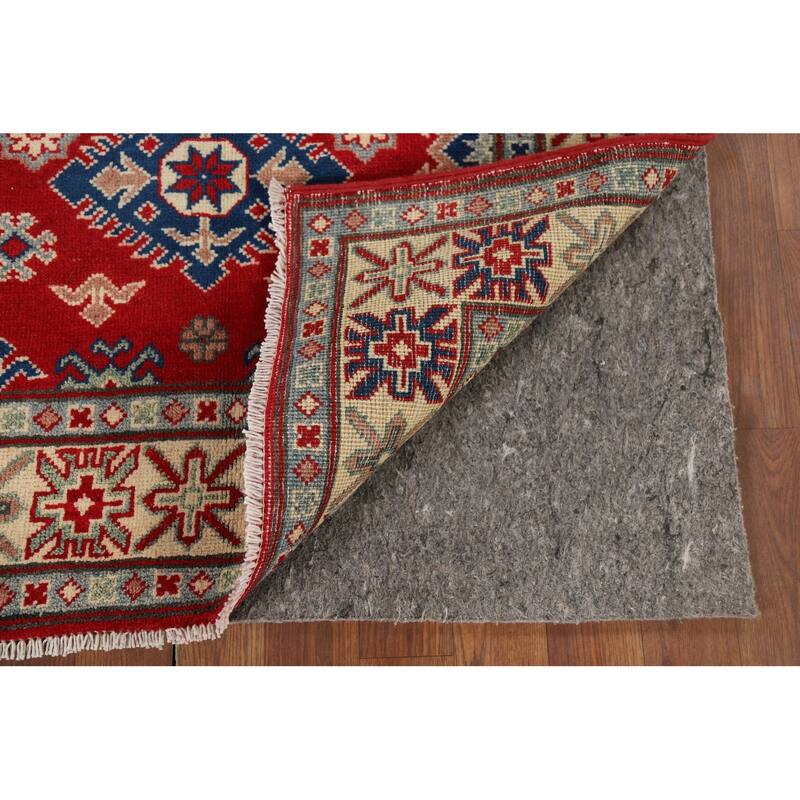 Geometric Red Kazak Accent Rug Handmade Wool Carpet - 3'4" x 5'3"
