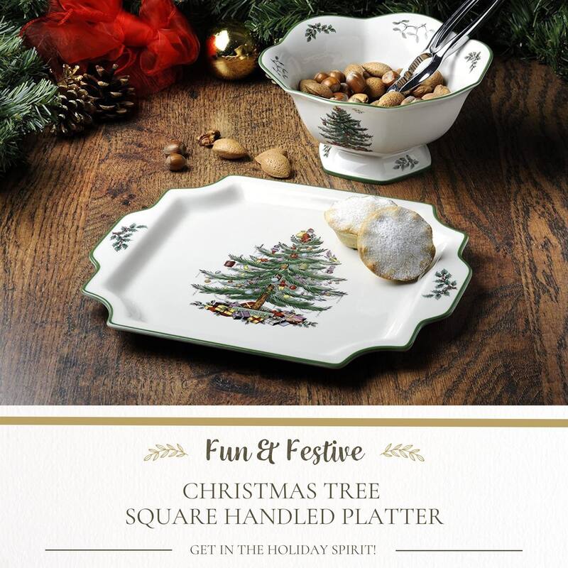 Spode Christmas Tree Square Handled Platter - 12.5 in