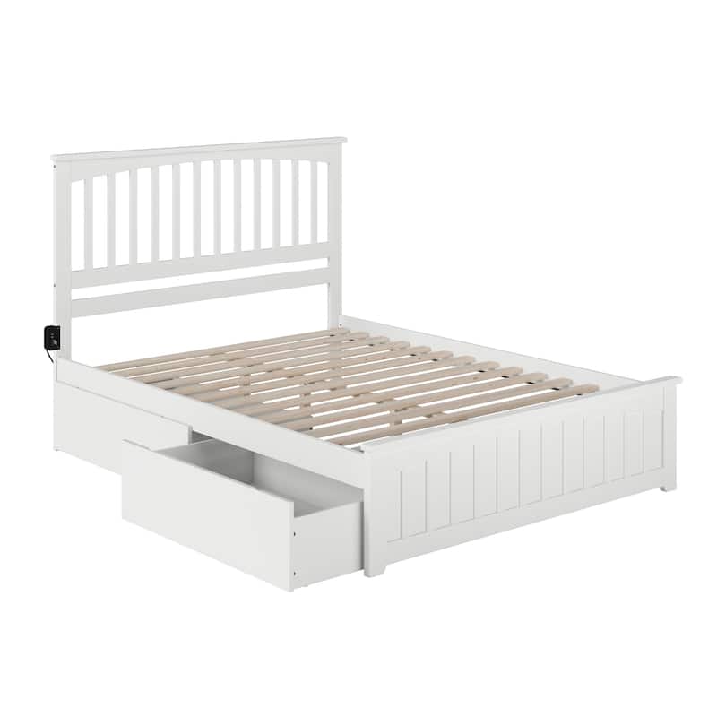 Mission Queen Platform Bed with Matching Foot Board with 2 Urban Bed Drawers in White - Queen