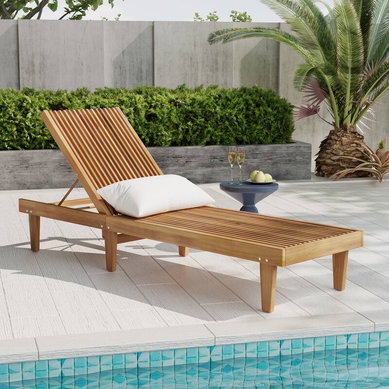 Patio Lounge Chair, 78" Oversized Reclining Chaise Lounge, Portable Adjustable Bench Poolside Accent Chair for Balcony - Teak