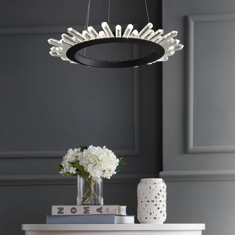 Sebastian 24" Adjustable Integrated LED Modern Crystal Pendant, Black/Clear by JONATHAN Y