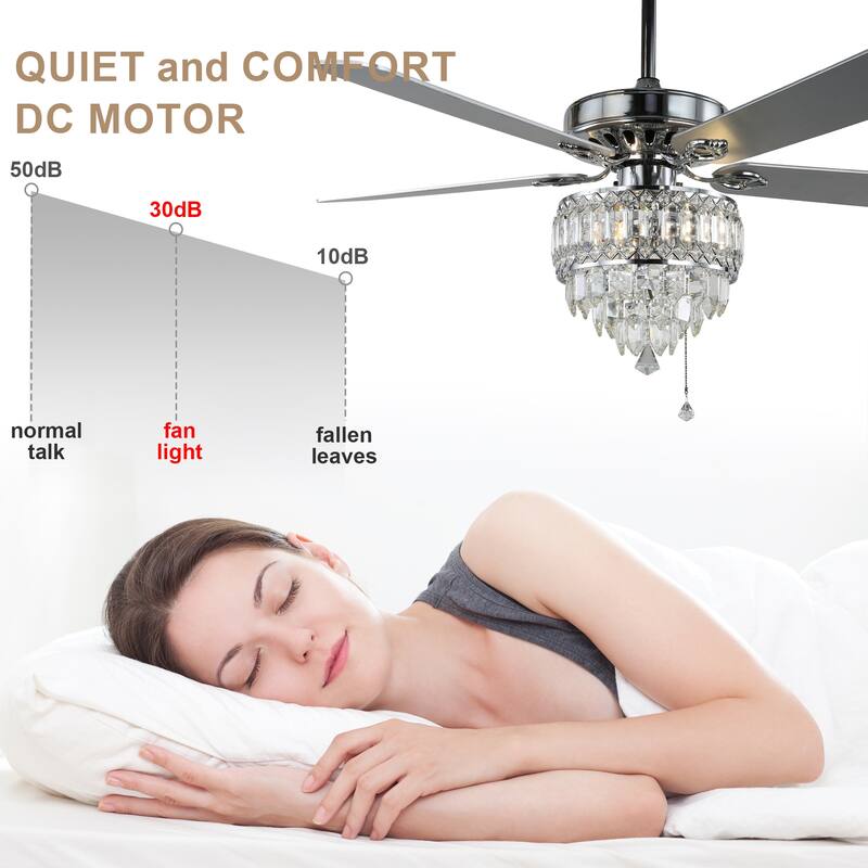 Bella Depot 65" Crystal Ceiling Fan with Light Kit and Remote Control,6-Speed Reversible Ceiling Fan