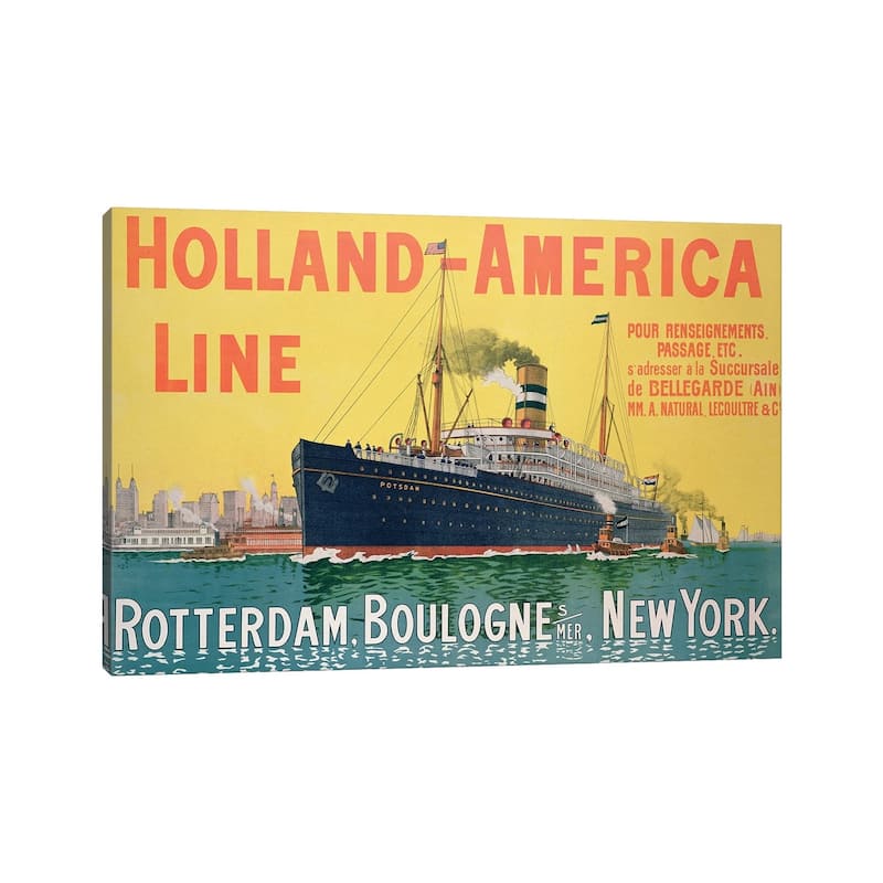 iCanvas "SS Potsdam, Holland-America Line (Rotterdam to NYC via Boulogne-sur-Mer) Advertisement" by French School Canvas Print