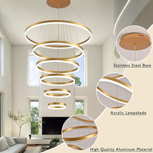 Modern LED Chandelier Gold 6 Ring Chandeliers for Foyer High Ceiling