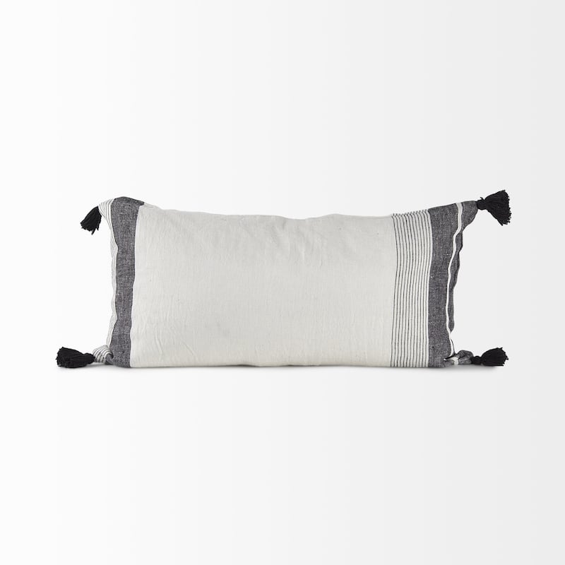 White and Gray Fringed Pillow Cover
