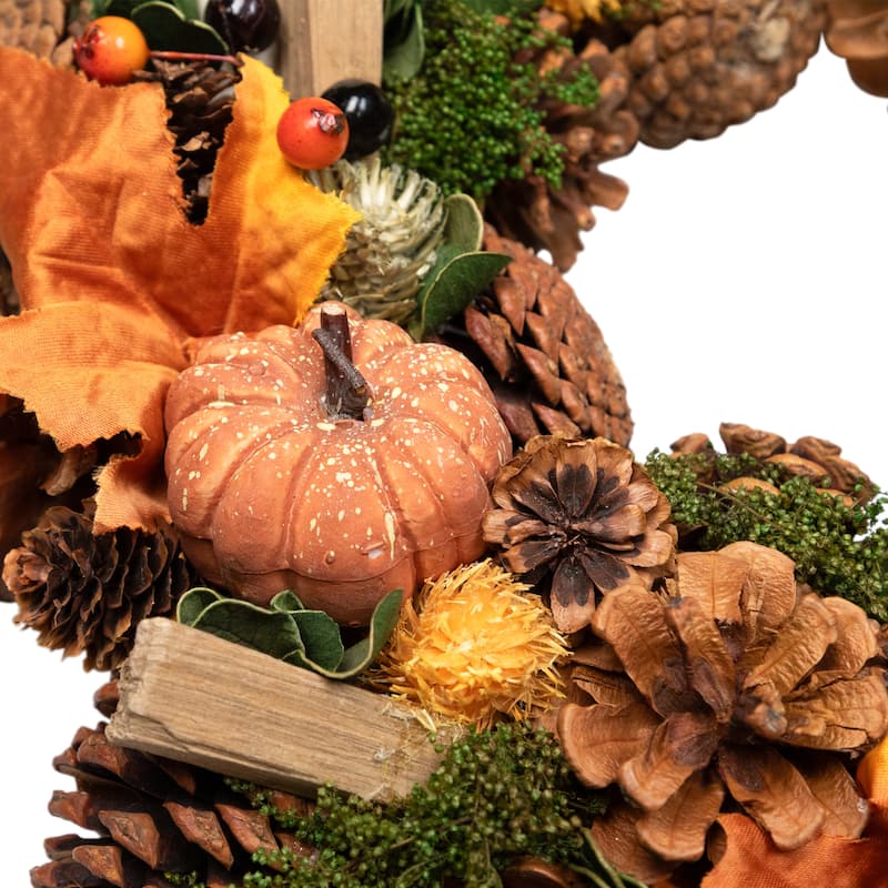 Pumpkins and Mushrooms Artificial Fall Harvest Wreath - 13" - Unlit