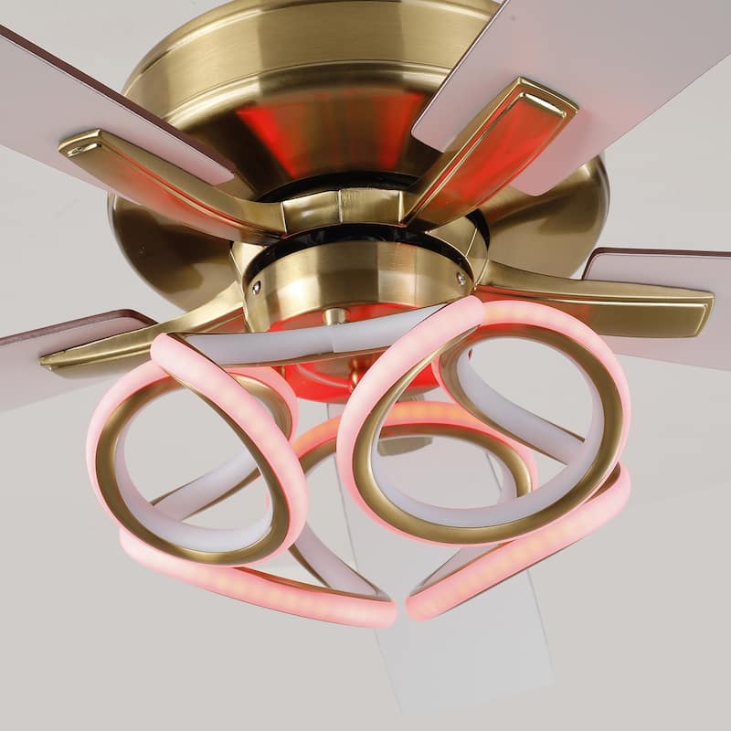52" Modern Gold Smart Dimmable RGB Ceiling Fan with Remote and App Control