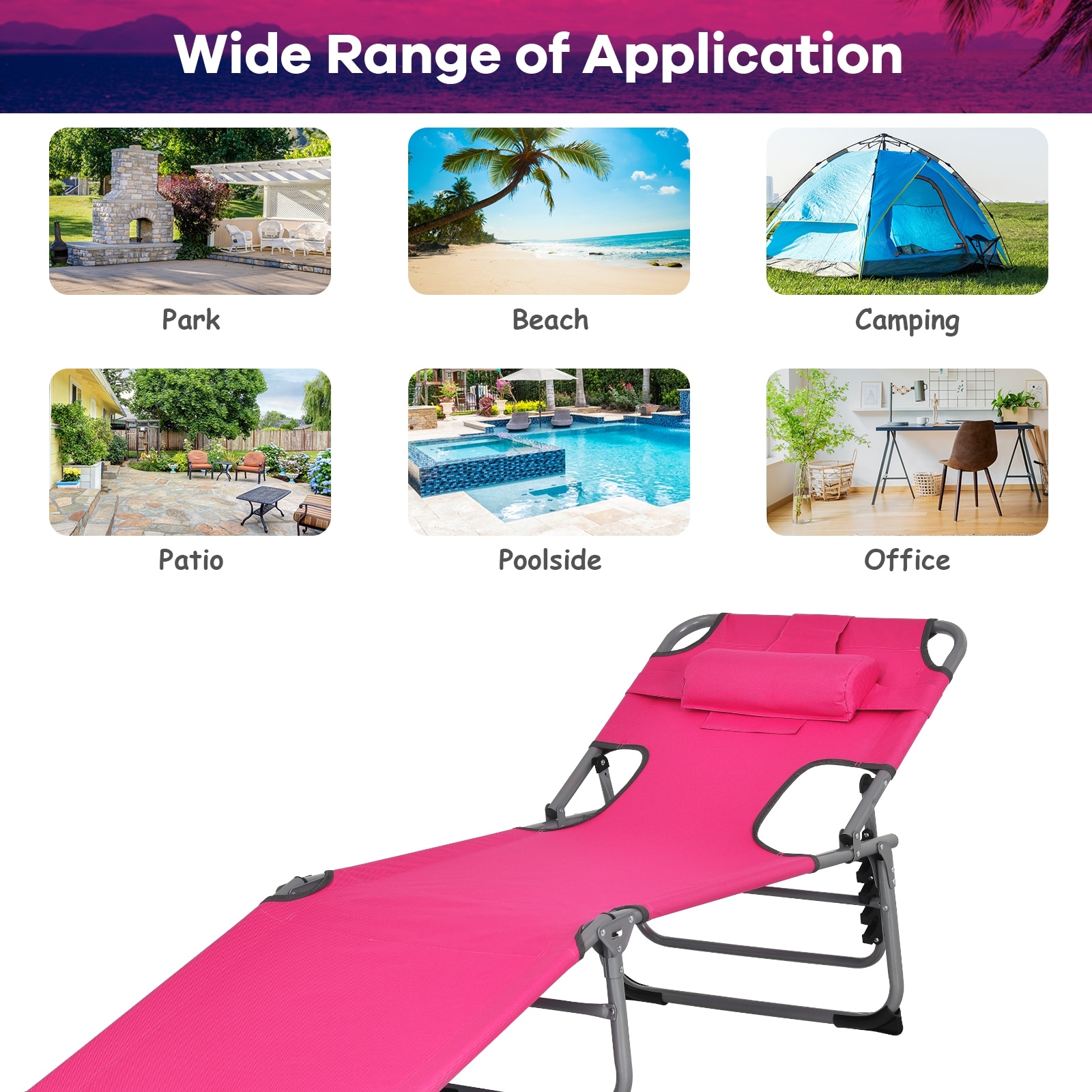 Goplus PCS Outdoor Beach Lounge Chair Folding Chaise Lounge with