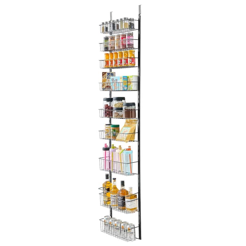 Pantry Organizer with Adjustable Baskets Wall Mount & Over Door Rack