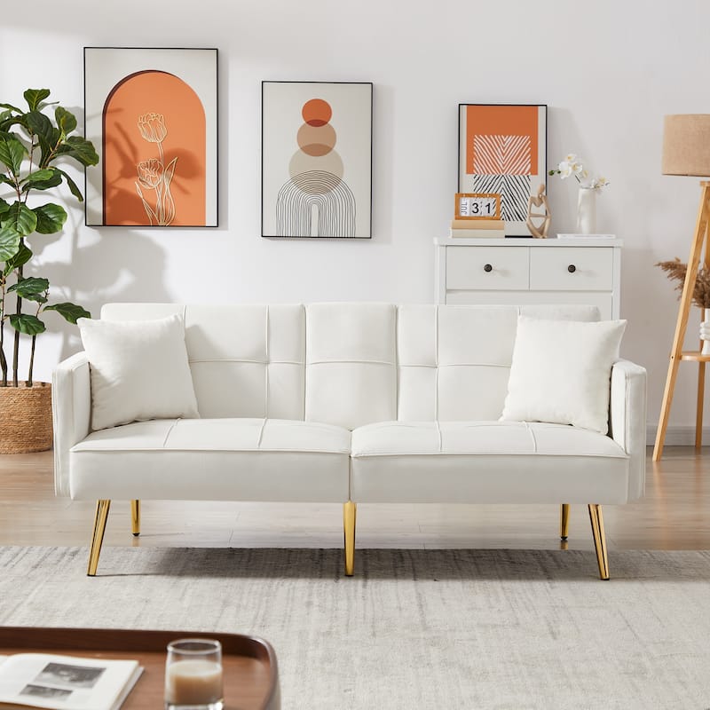 Velvet Futon Sofa Bed with Gold Metal Legs