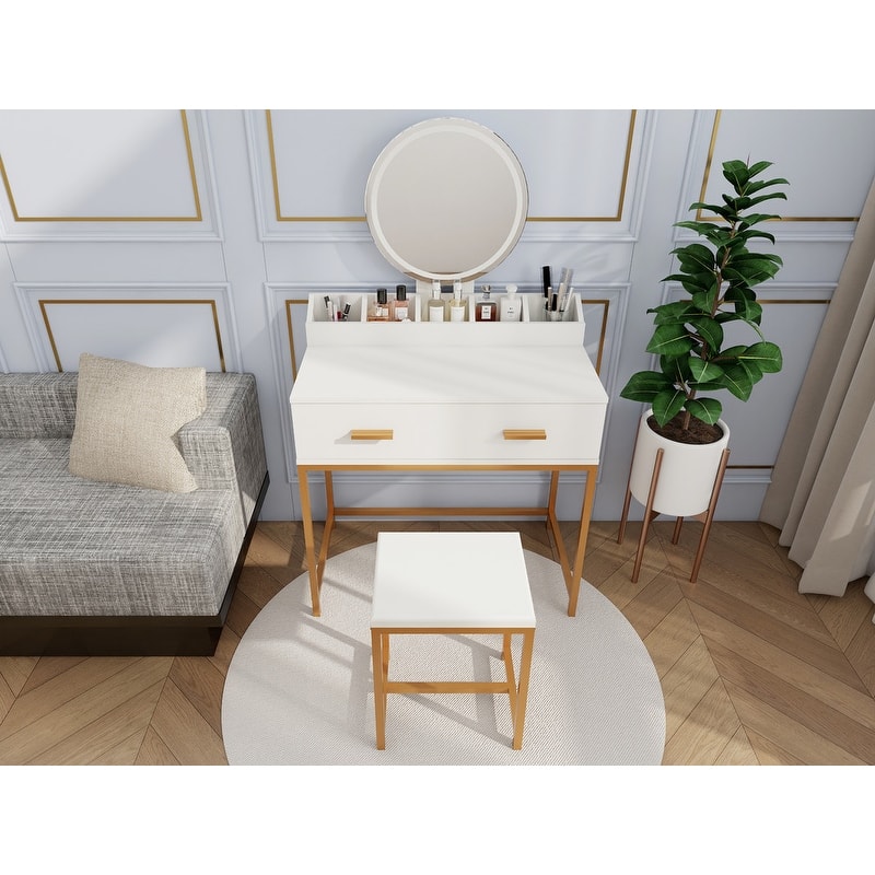 Vanity Set with Mirror and Stool