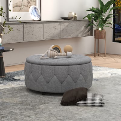 36" Wide Storage Ottoman Large with 4 Wheels,Rolling Ottoman with Removable Lid, Inside 4 Stools/Taborets