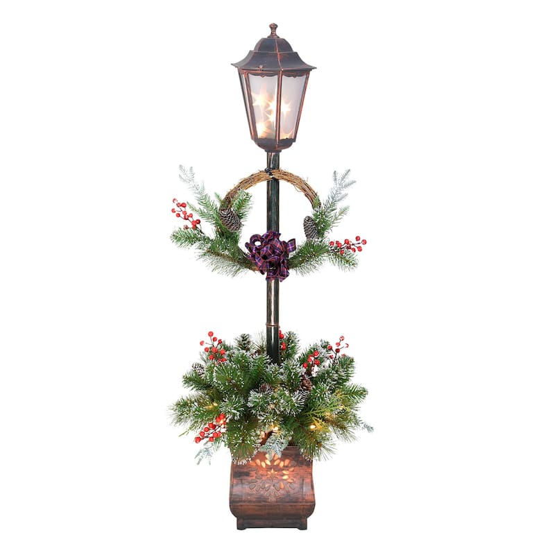 Lighted Christmas Lamp Post with Pine Cone Decoration - 4'