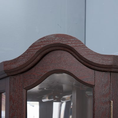Lighted Glass Display Curio Cabinet, Curved Wood Corner Cabinet, China Cabinet with Tempered Glass Doors & Shelves