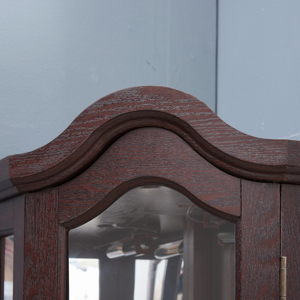 Lighted Glass Display Curio Cabinet, Curved Wood Corner Cabinet, China Cabinet with Tempered Glass Doors & Shelves