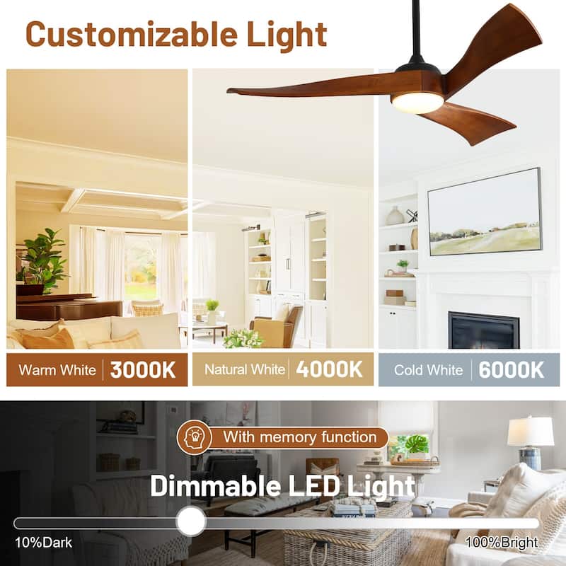 Sofucor 52 Inch Farmhouse Indoor&Outdoor Ceiling Fan with Remote,LED Light Optional