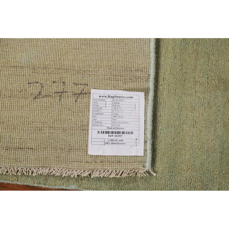 Green Modern Gabbeh Oriental Foyer Rug Hand-Knotted Wool Carpet - 2'7"x 4'1"